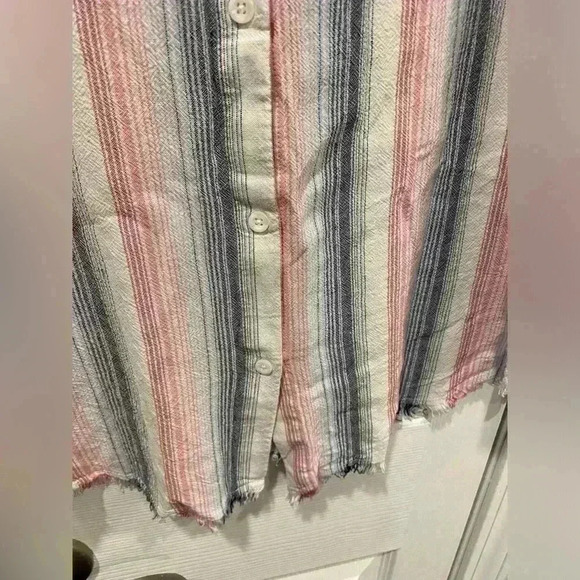 Anthropologie Cloth & Stone Ripped Hem Sleeveless Striped Shirt Dress Size M - Picture 9 of 11